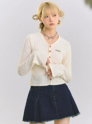 V-neck knitted cardigan tops