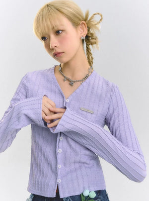 V-neck knitted cardigan tops