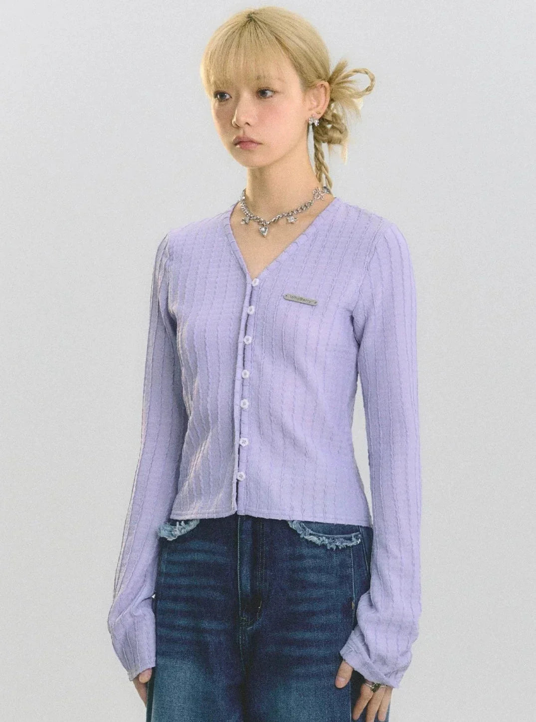 V-neck knitted cardigan tops