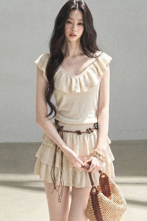 V-Neck Knitted Tiered Dress Set