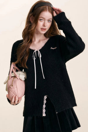 V-Neck Lace-Embellished Sweater