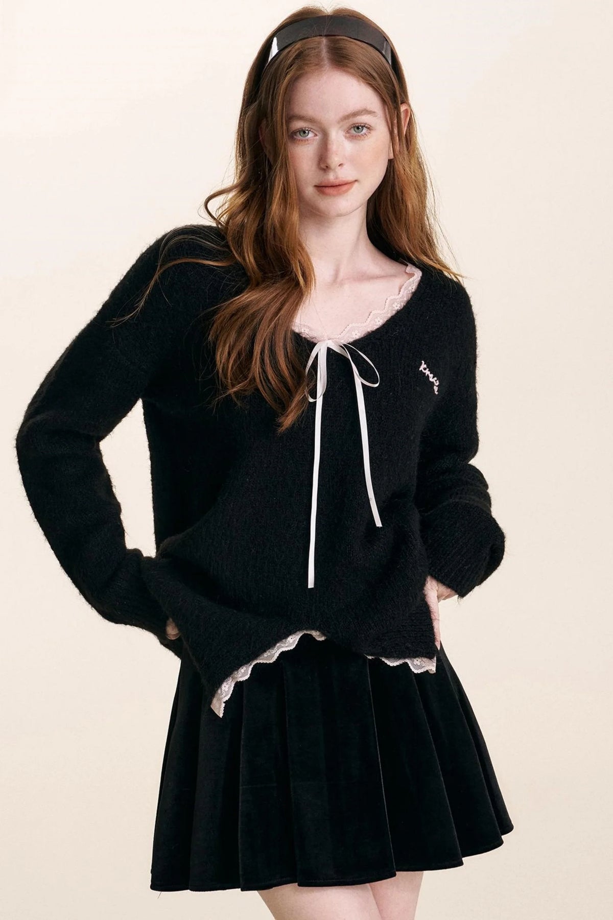 V-Neck Lace-Embellished Sweater