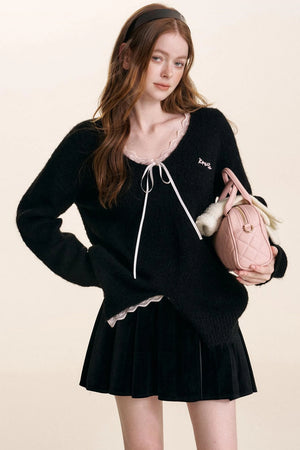 V-Neck Lace-Embellished Sweater