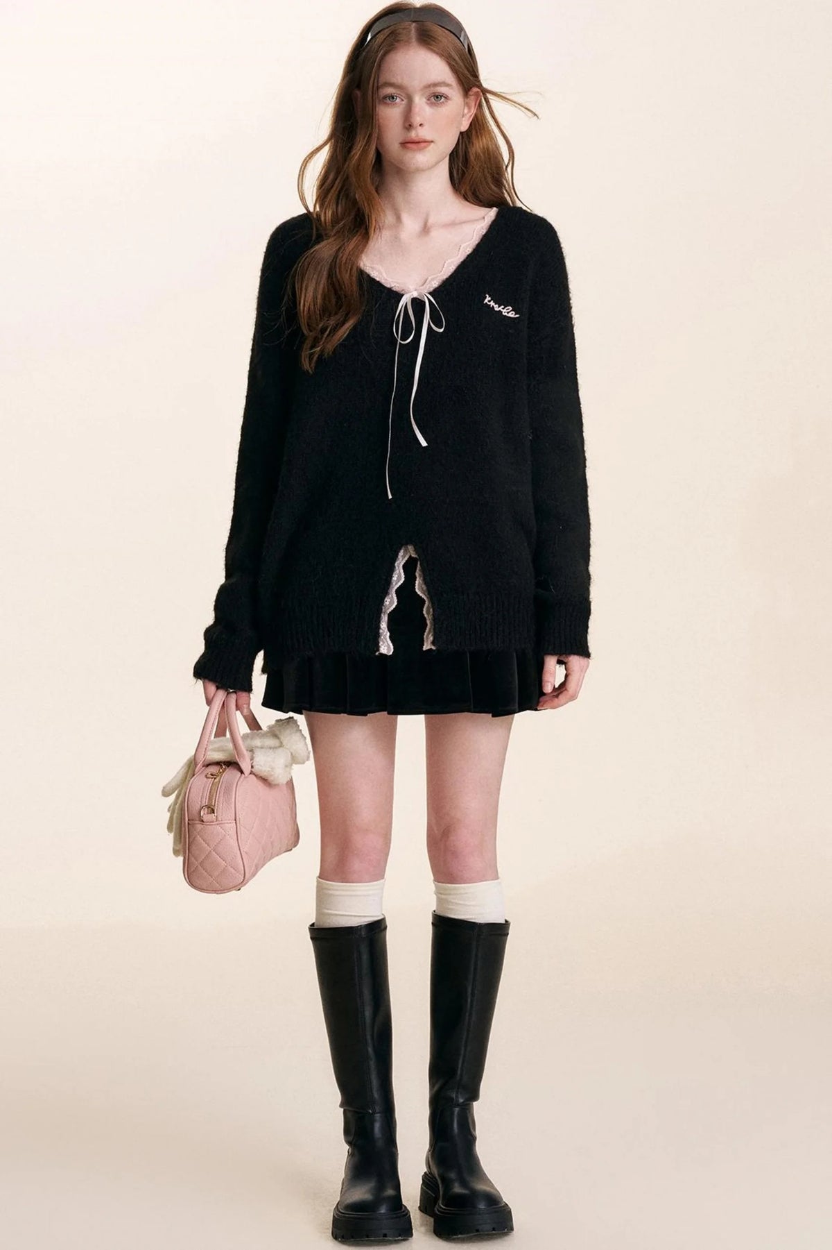 V-Neck Lace-Embellished Sweater