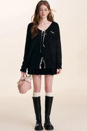 V-Neck Lace-Embellished Sweater
