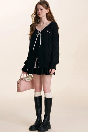 V-Neck Lace-Embellished Sweater