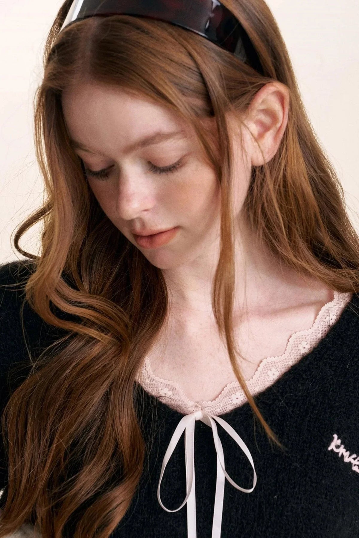 V-Neck Lace-Embellished Sweater