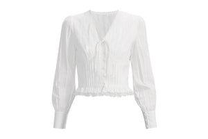 V-Neck Lace Tie Blouse Top