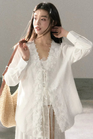 V-Neck Lace Tie Cardigan