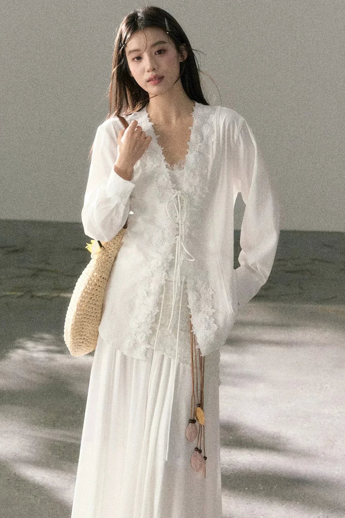 V-Neck Lace Tie Cardigan
