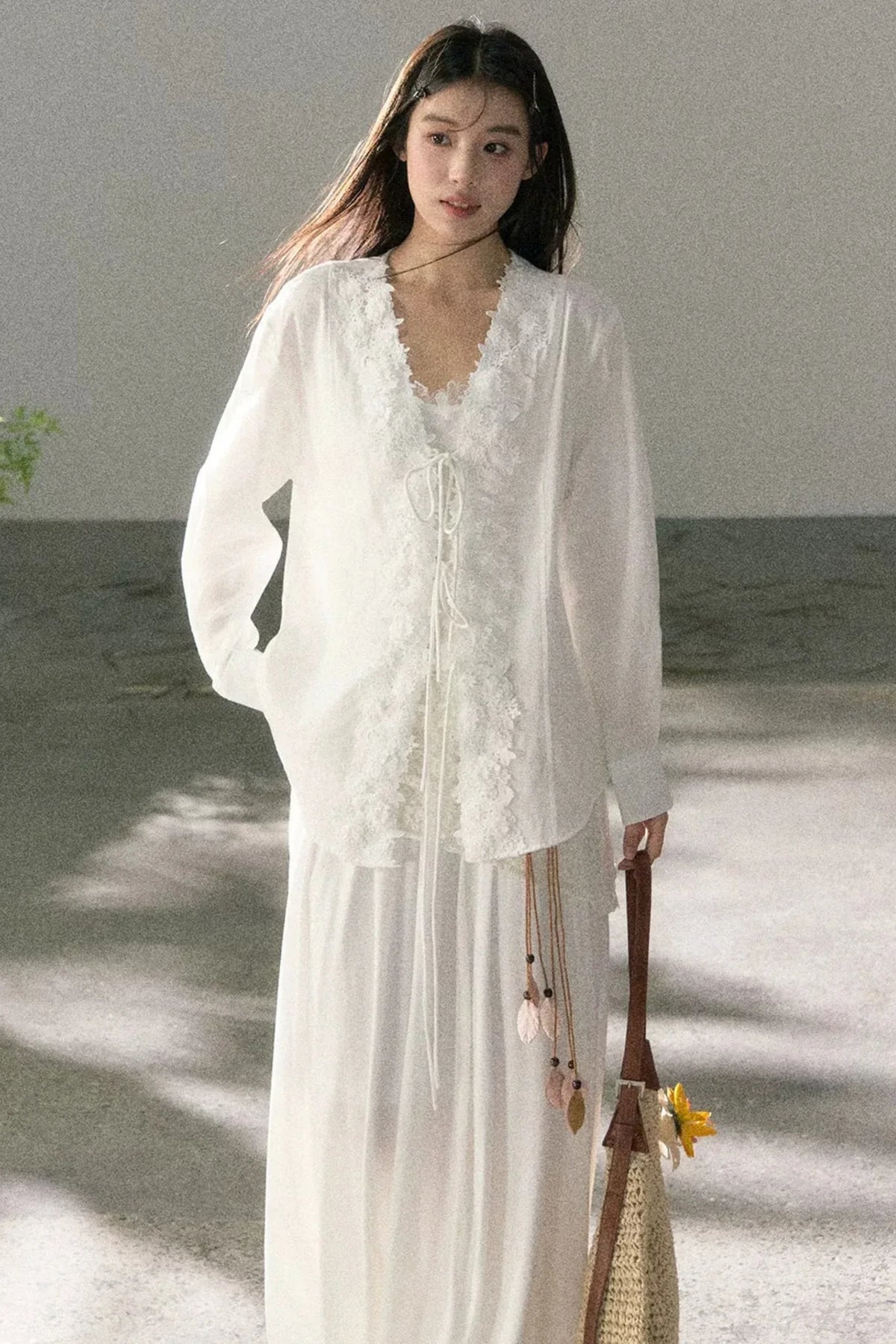 V-Neck Lace Tie Cardigan