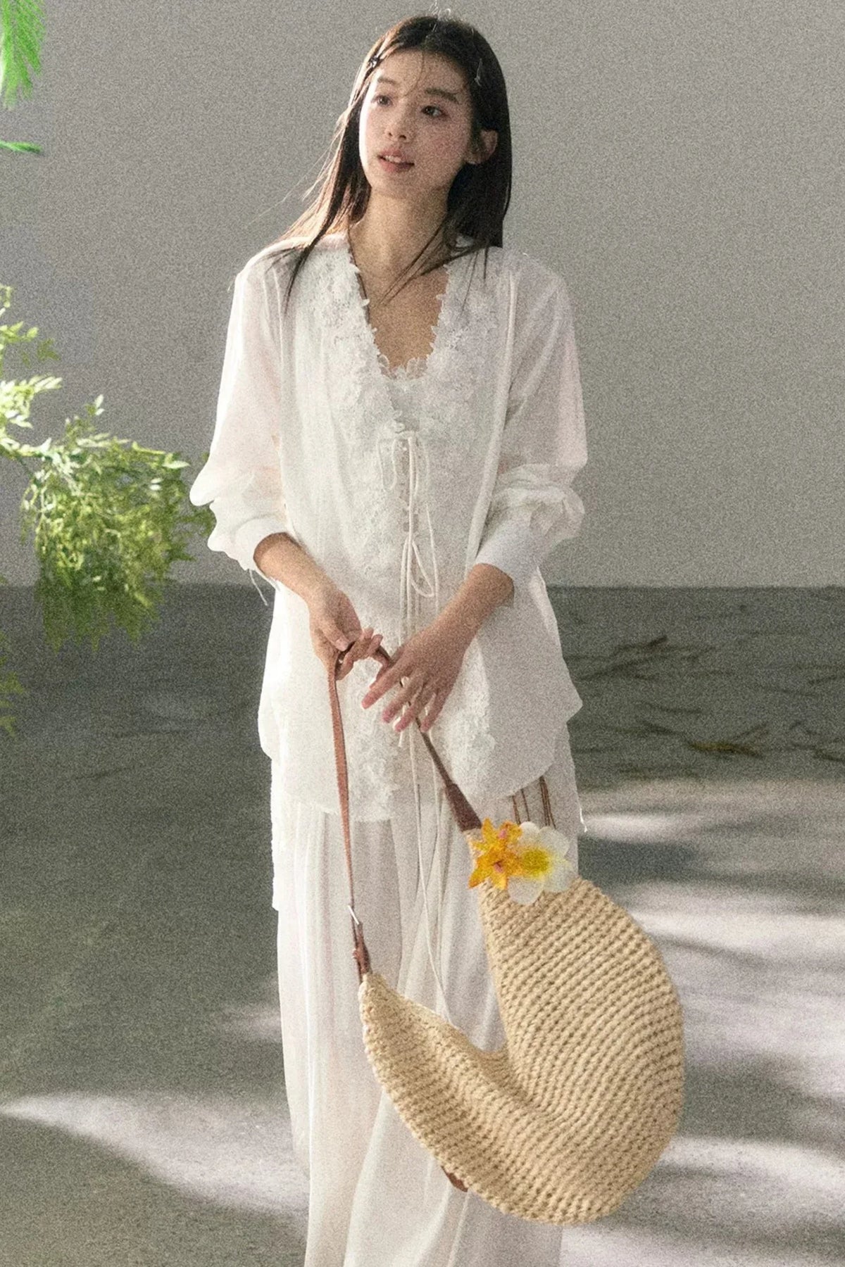 V-Neck Lace Tie Cardigan