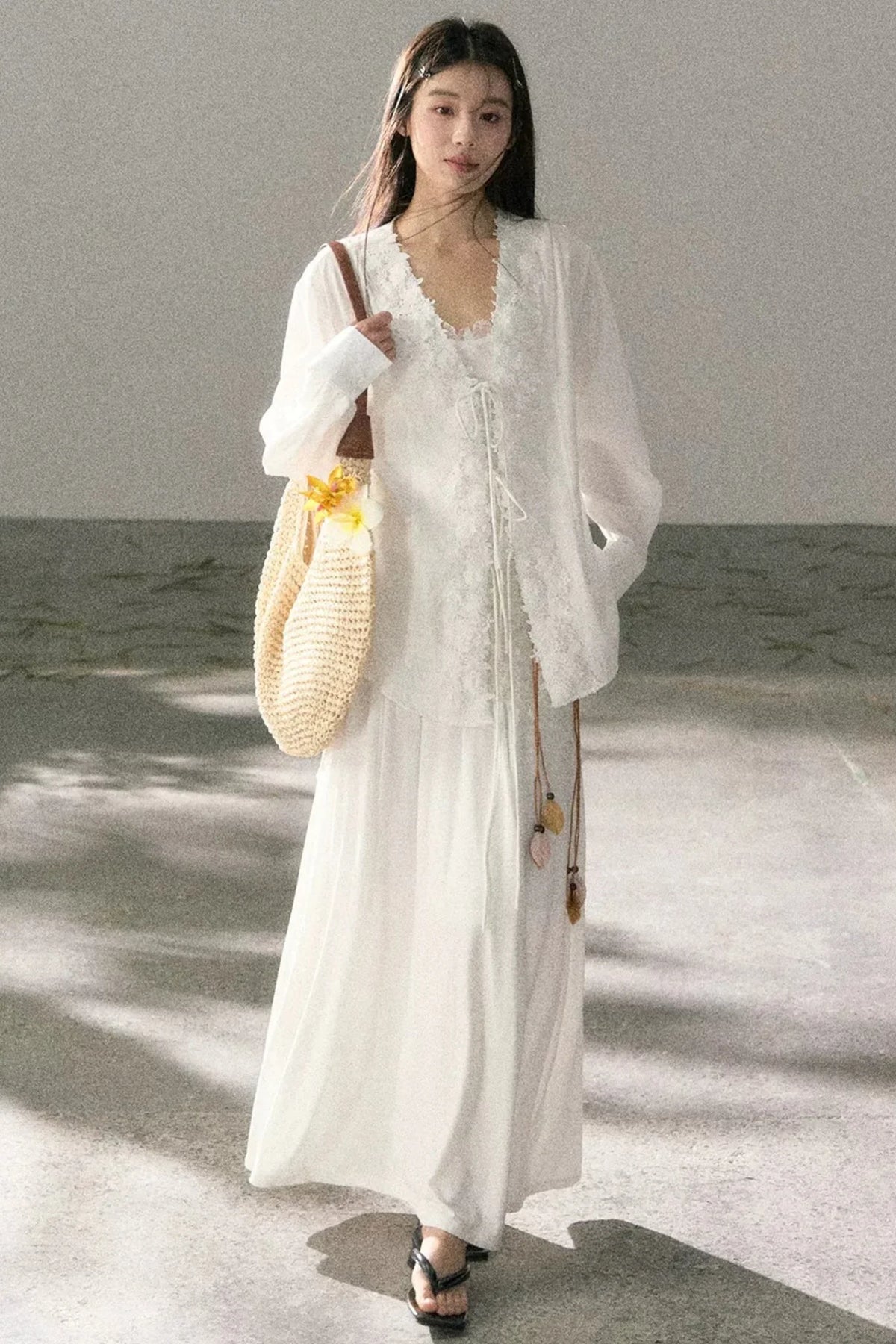 V-Neck Lace Tie Cardigan