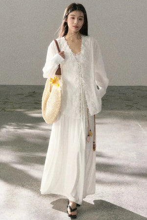 V-Neck Lace Tie Cardigan