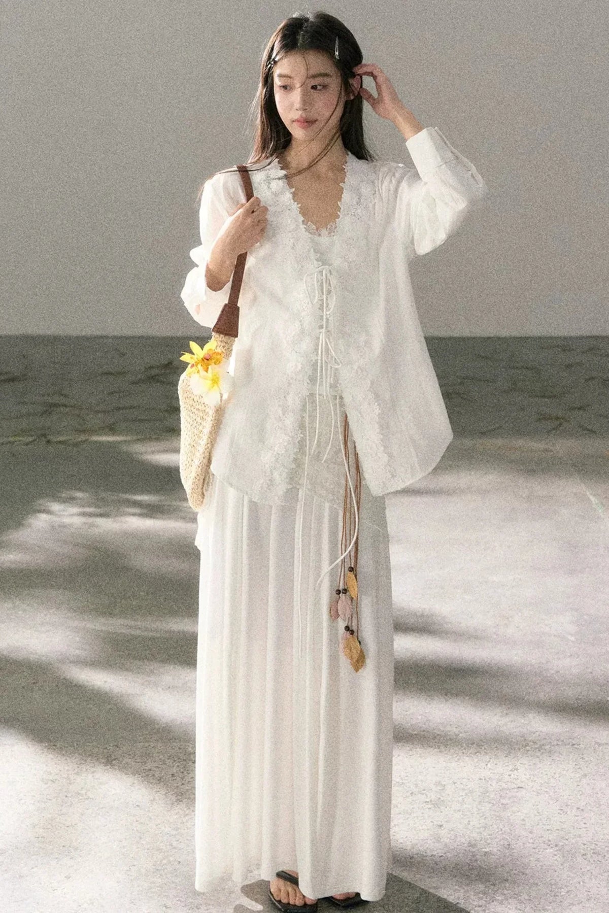 V-Neck Lace Tie Cardigan