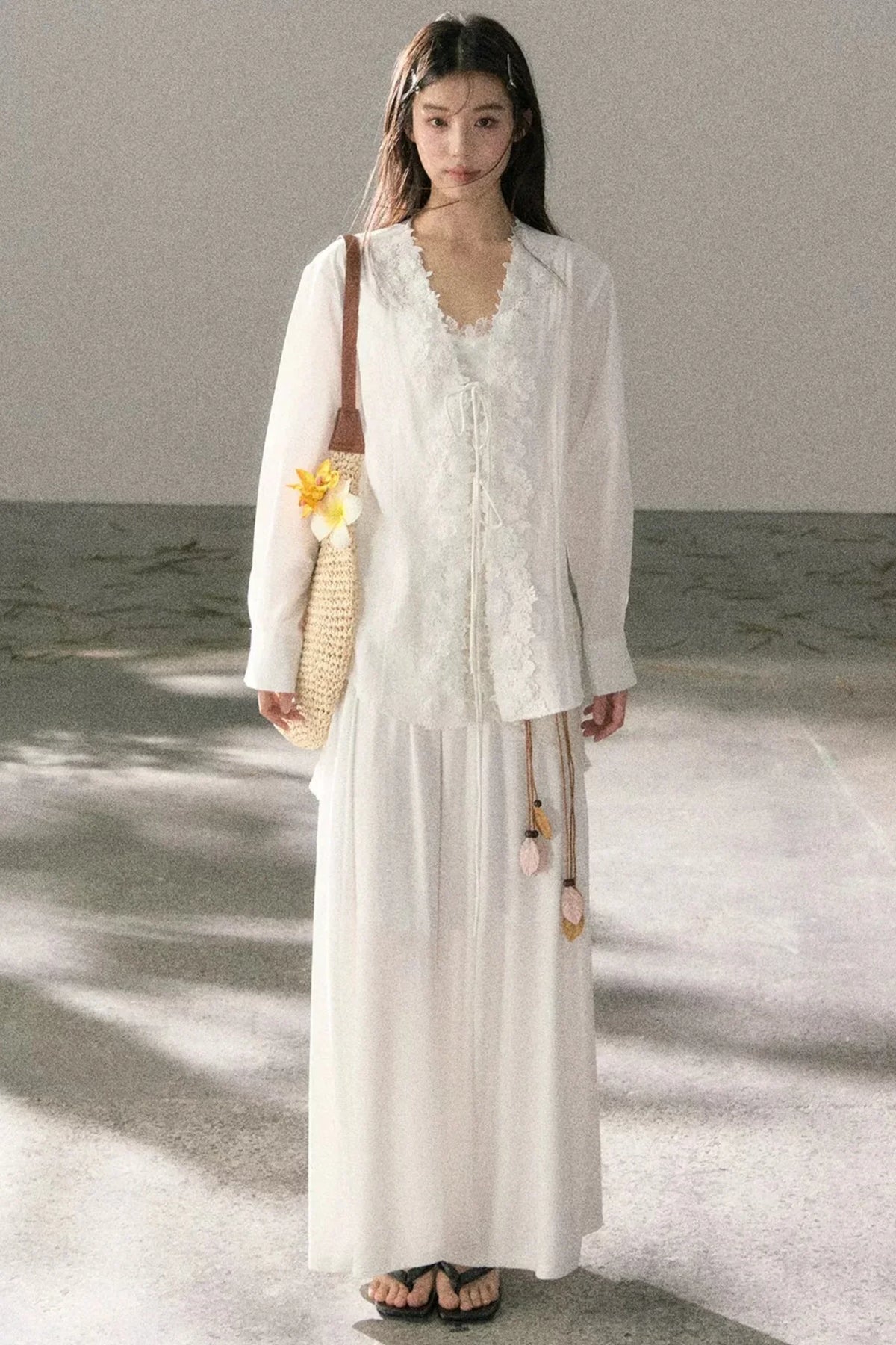 V-Neck Lace Tie Cardigan
