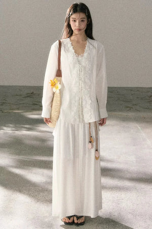 V-Neck Lace Tie Cardigan
