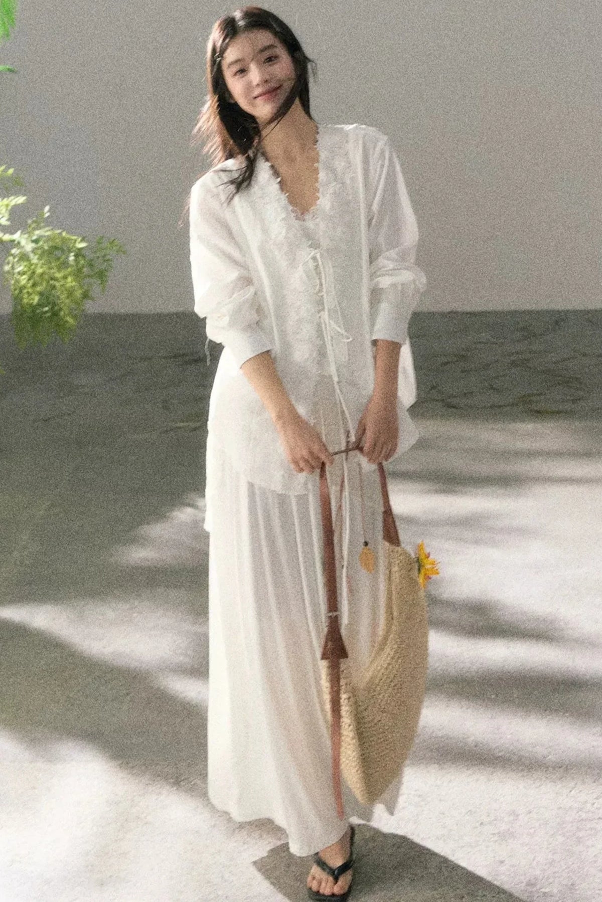 V-Neck Lace Tie Cardigan