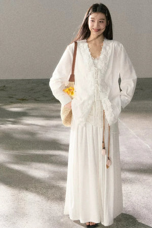 V-Neck Lace Tie Cardigan
