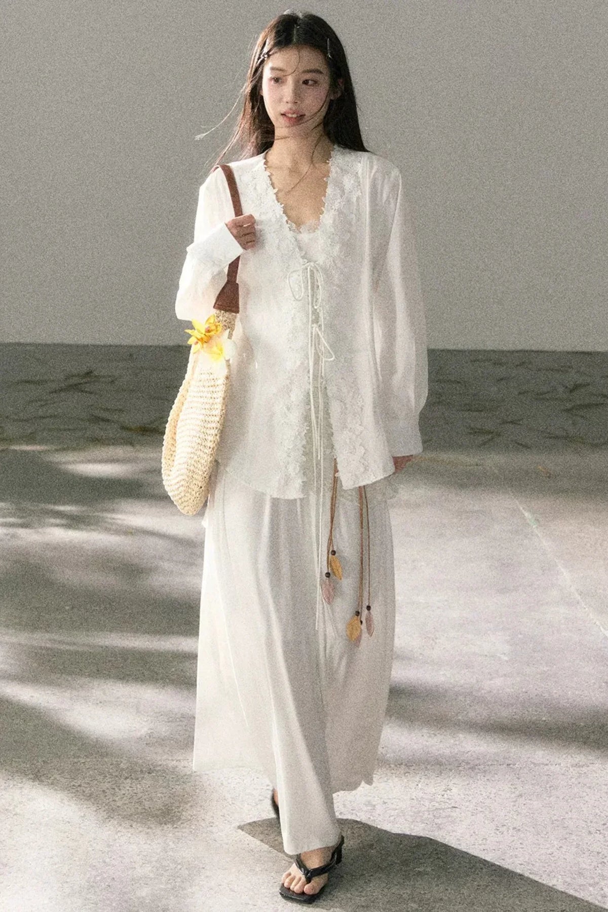 V-Neck Lace Tie Cardigan