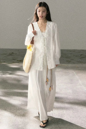 V-Neck Lace Tie Cardigan