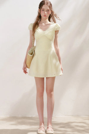 V-Neck Lace Trim A-Line Mini Dress