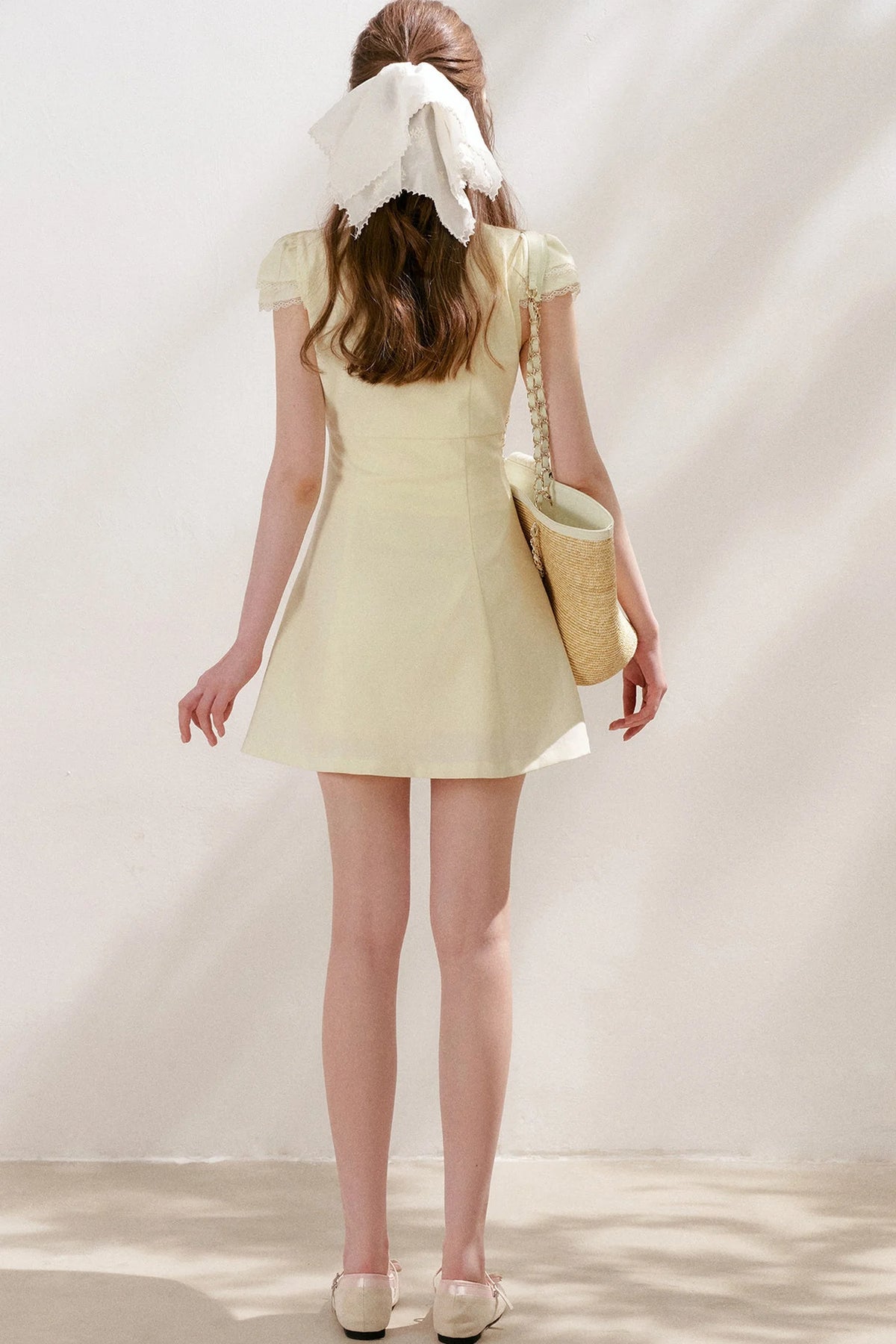 V-Neck Lace Trim A-Line Mini Dress