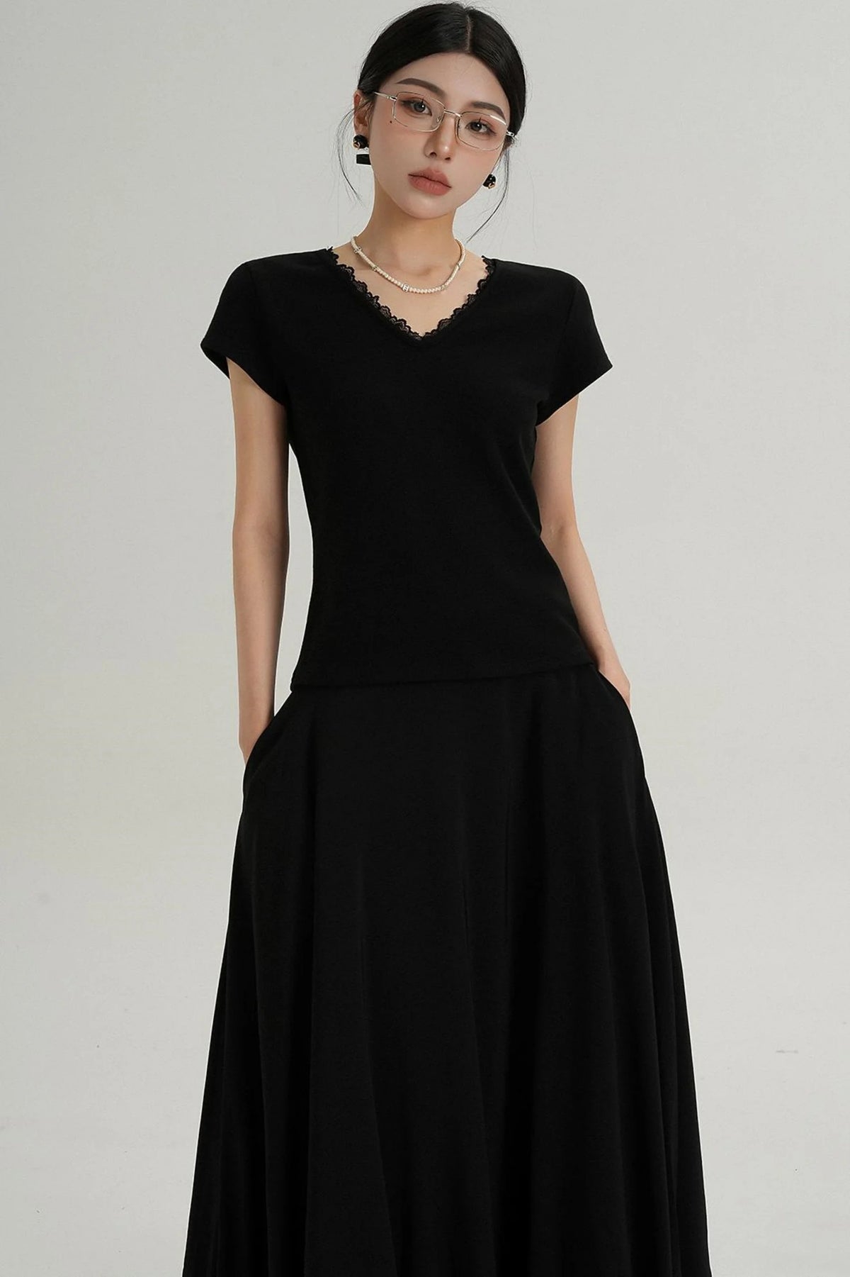 V-Neck Lace Trim T-Shirt