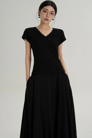 V-Neck Lace Trim T-Shirt