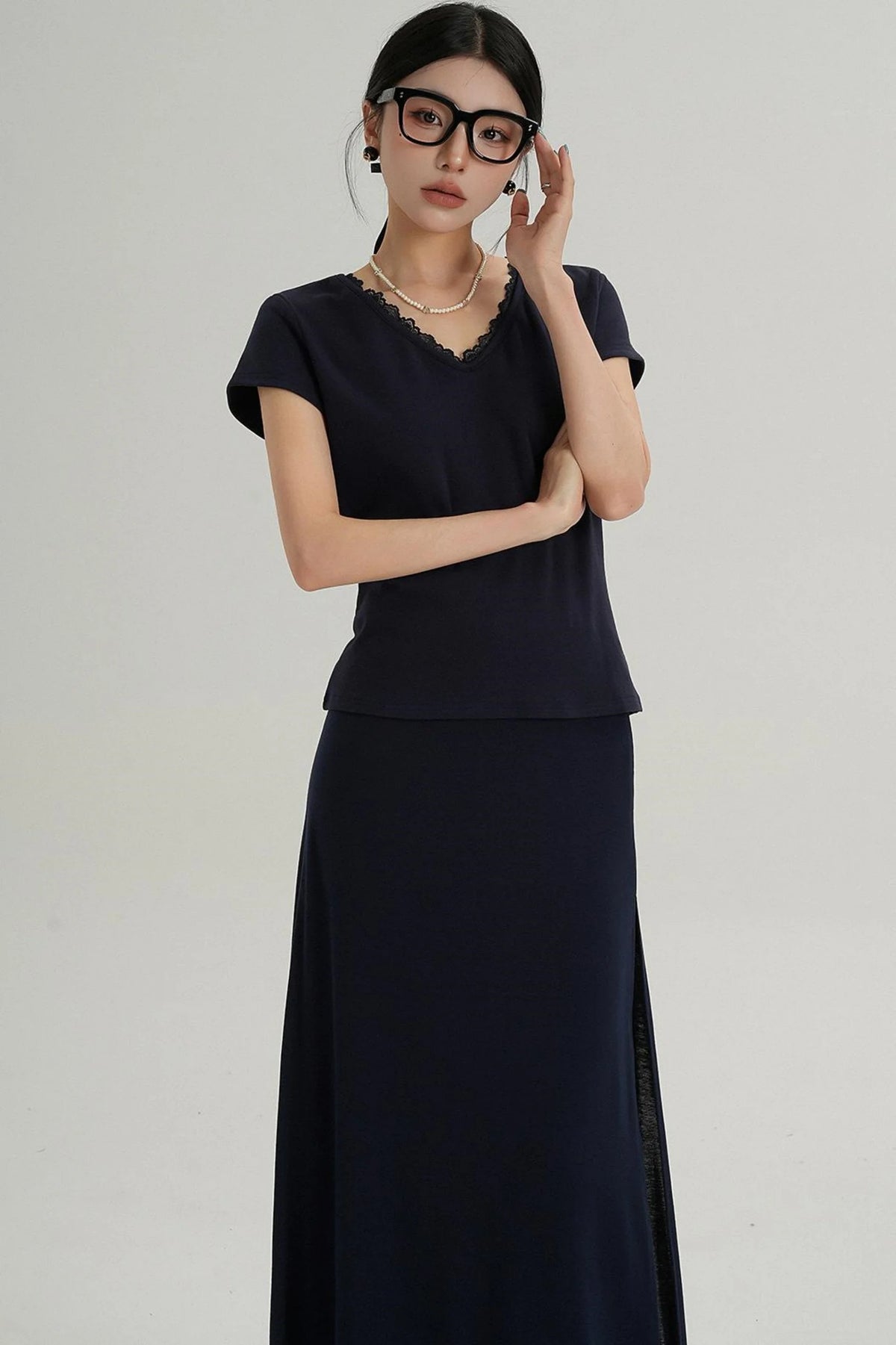 V-Neck Lace Trim T-Shirt