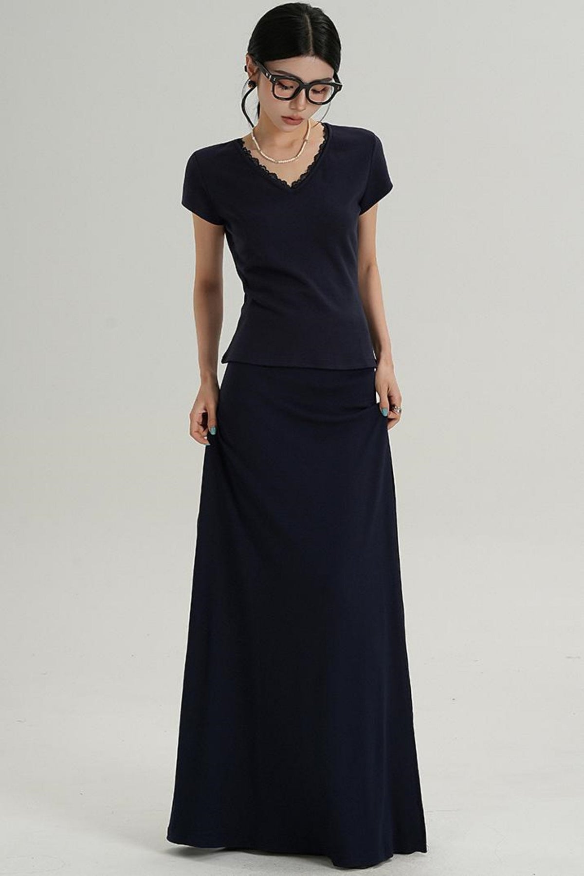 V-Neck Lace Trim T-Shirt