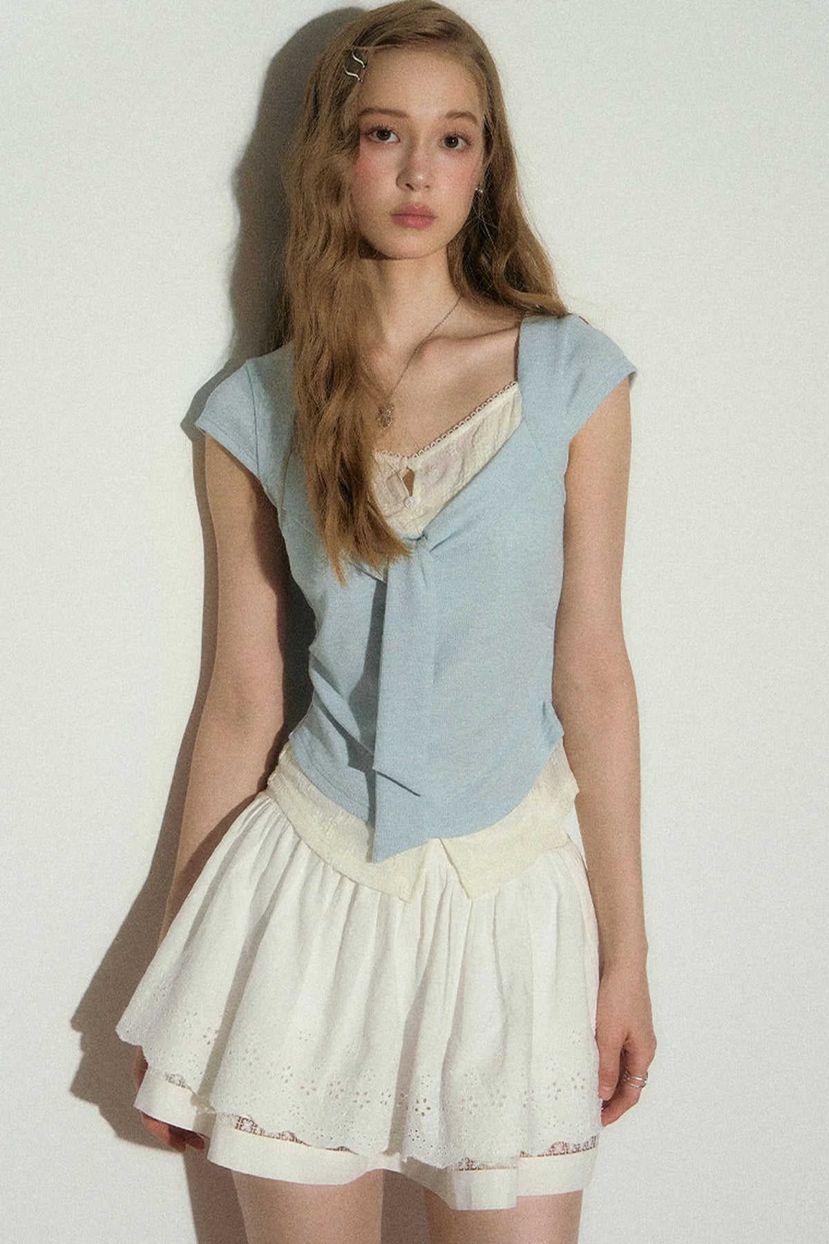V-Neck Lace Trim Top