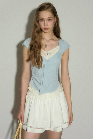 V-Neck Lace Trim Top