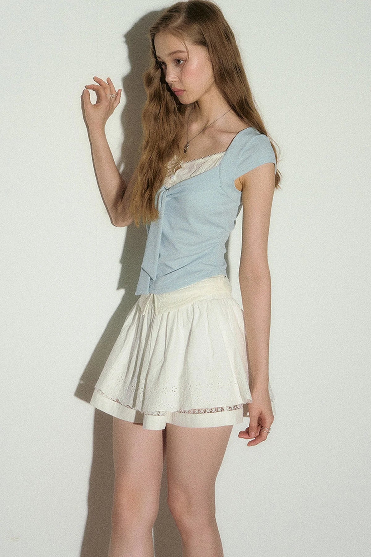 V-Neck Lace Trim Top