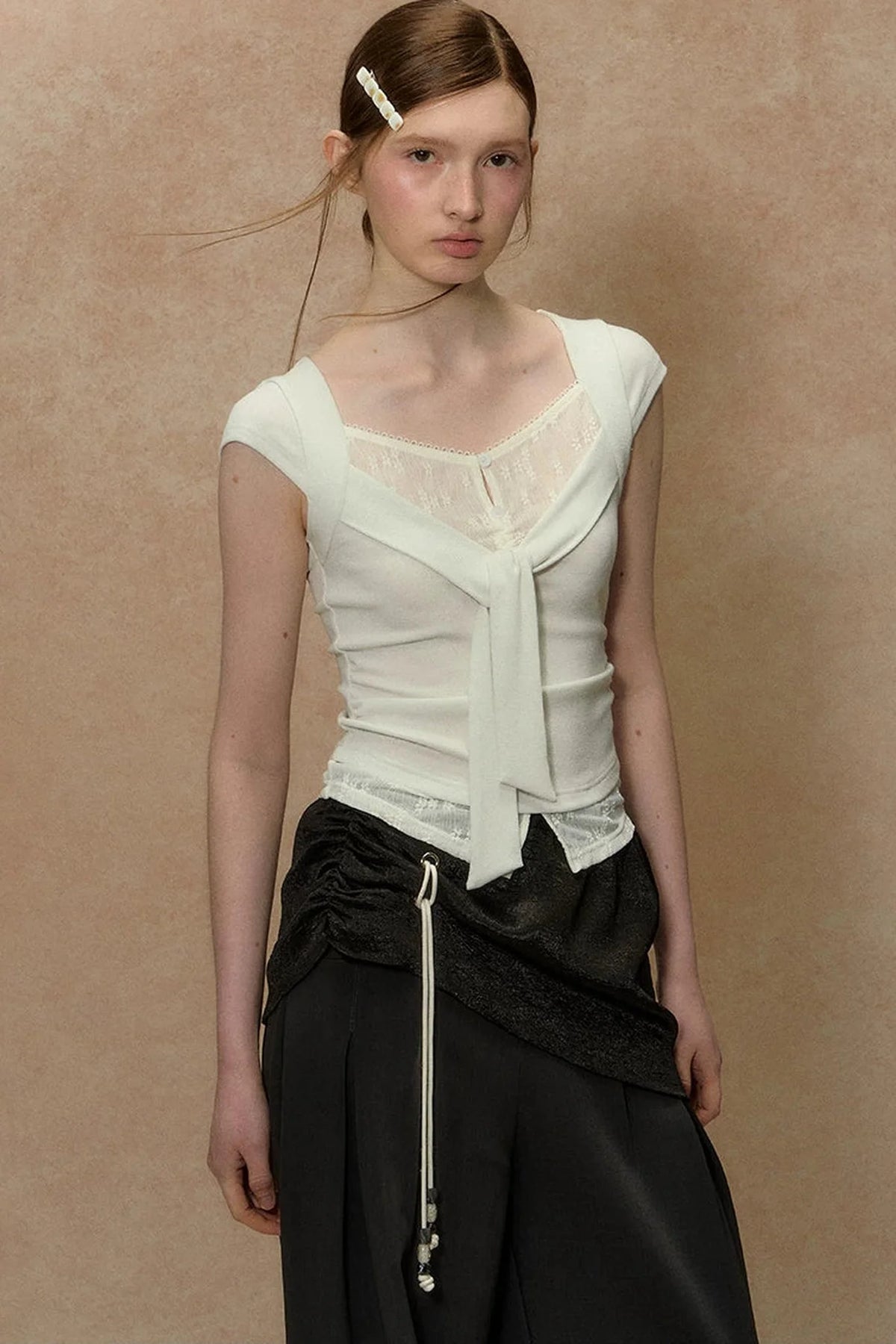 V-Neck Lace Trim Top