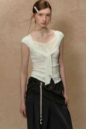 V-Neck Lace Trim Top