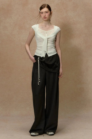 V-Neck Lace Trim Top