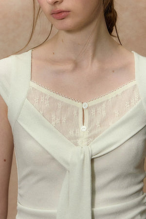 V-Neck Lace Trim Top