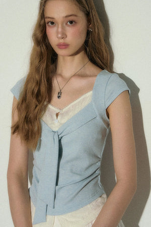 V-Neck Lace Trim Top
