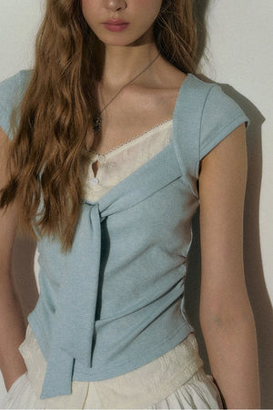 V-Neck Lace Trim Top
