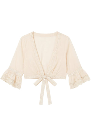 V-Neck Lace-Up Cardigan and Shorts Set-Up