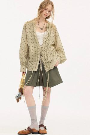 V-Neck Long Sleeve Polka Dot Blouse