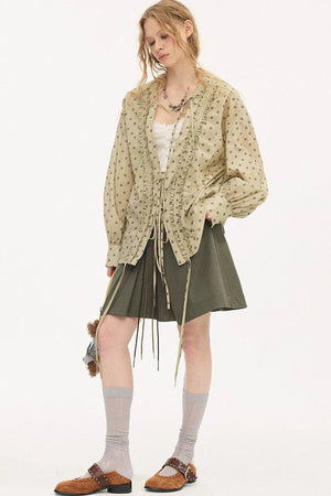 V-Neck Long Sleeve Polka Dot Blouse