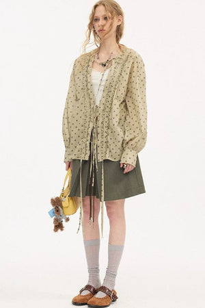 V-Neck Long Sleeve Polka Dot Blouse