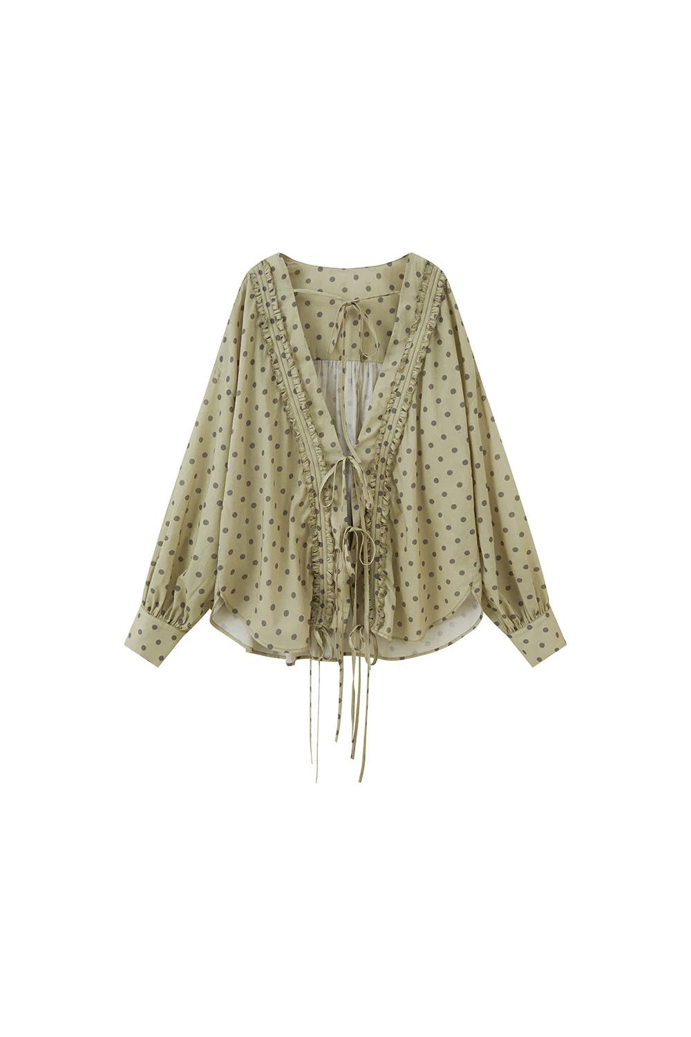 V-Neck Long Sleeve Polka Dot Blouse