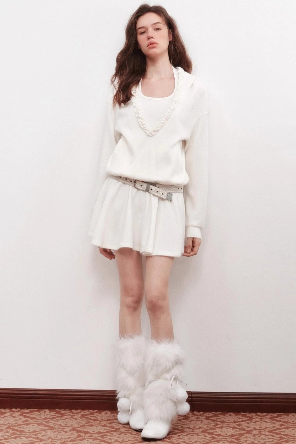 V-Neck Long Sleeve Ruffled Dress