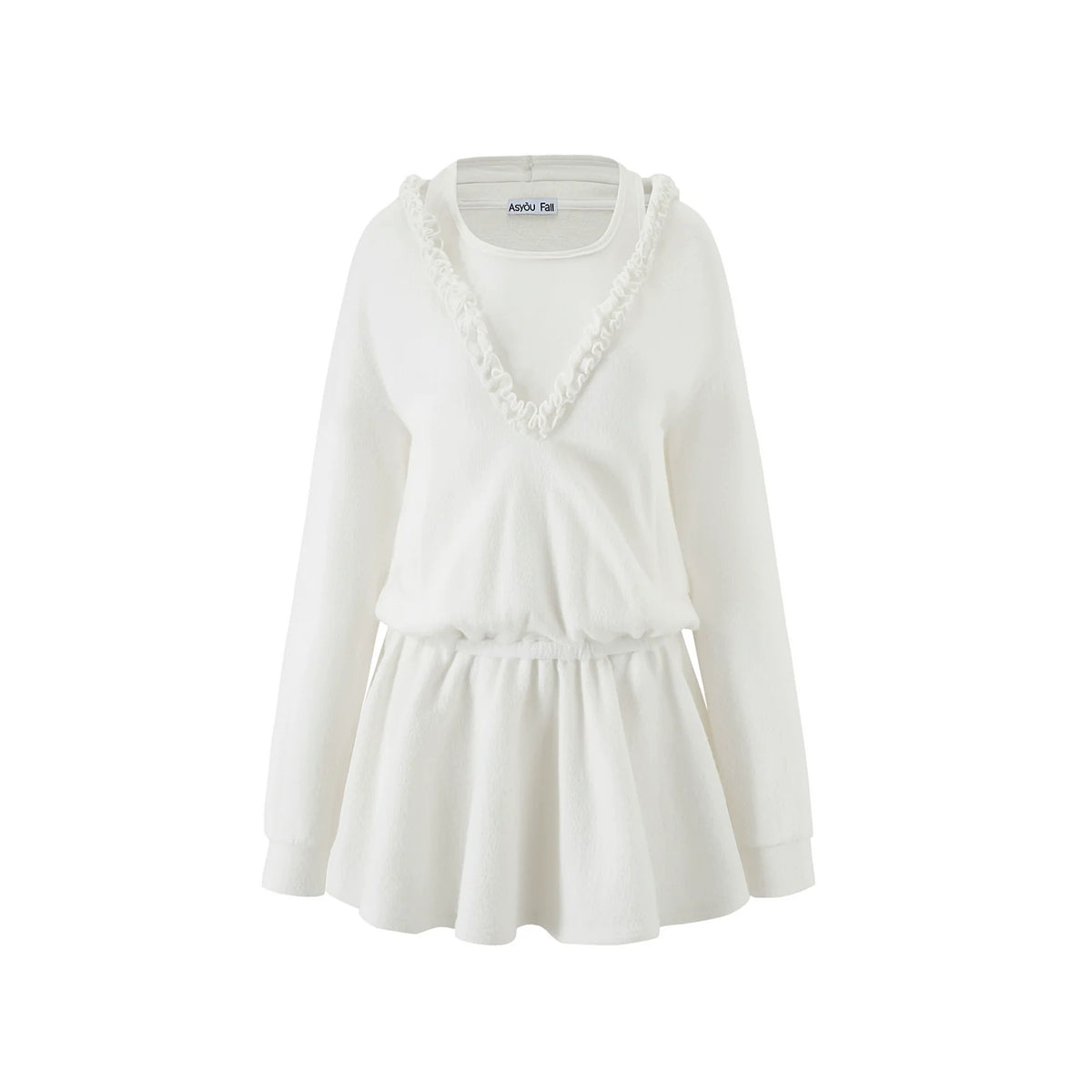 V-Neck Long Sleeve Ruffled Dress
