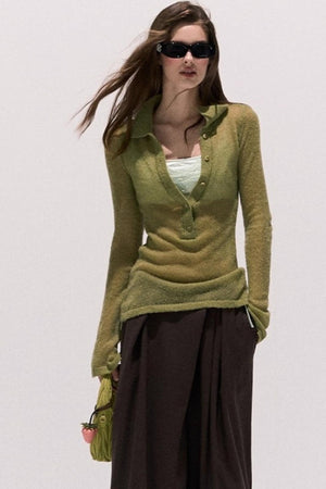 V-Neck Long Sleeve Wool Knit Top