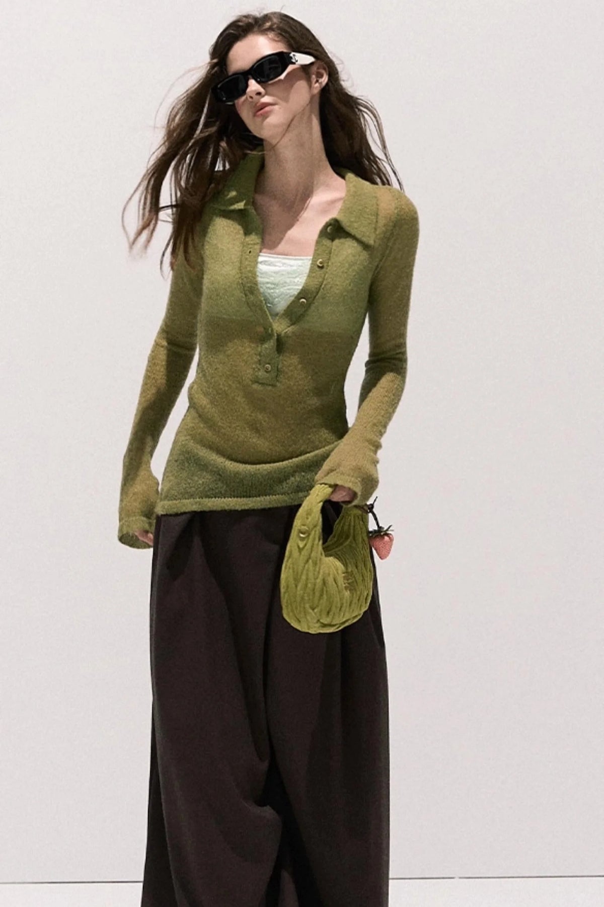 V-Neck Long Sleeve Wool Knit Top
