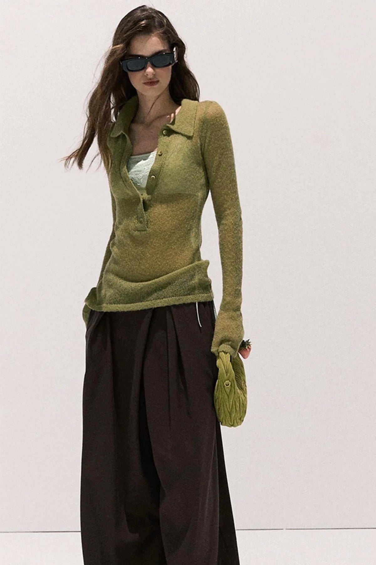 V-Neck Long Sleeve Wool Knit Top